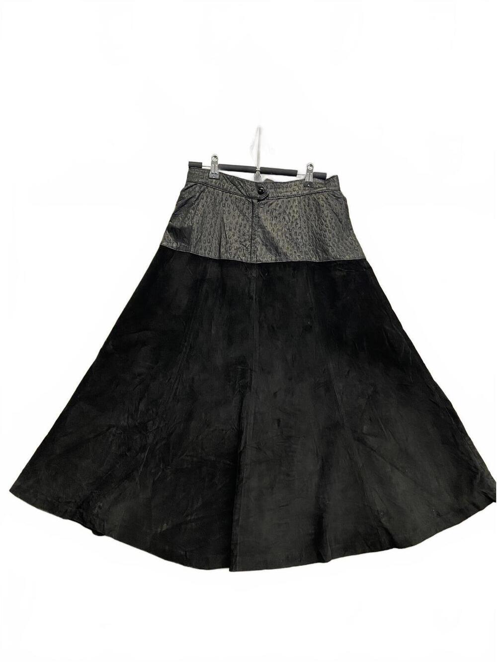 Vtg Y2K Women's Daniel Marcus Black Leather and Suede Full Skirt Size 12
